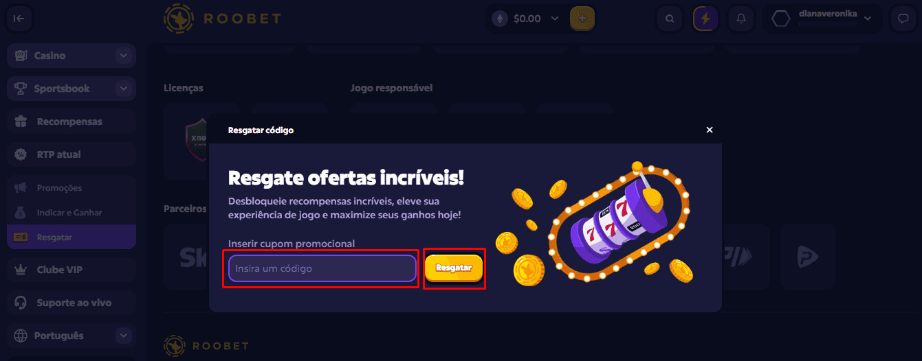campo para código promocional