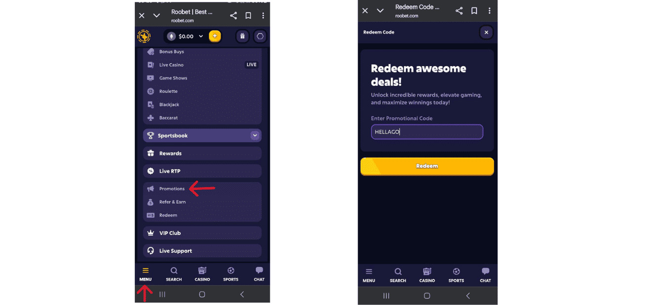 Código promocional Roobet