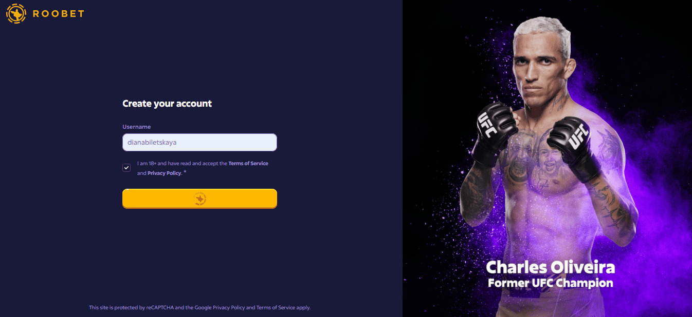 criação de conta Roobet