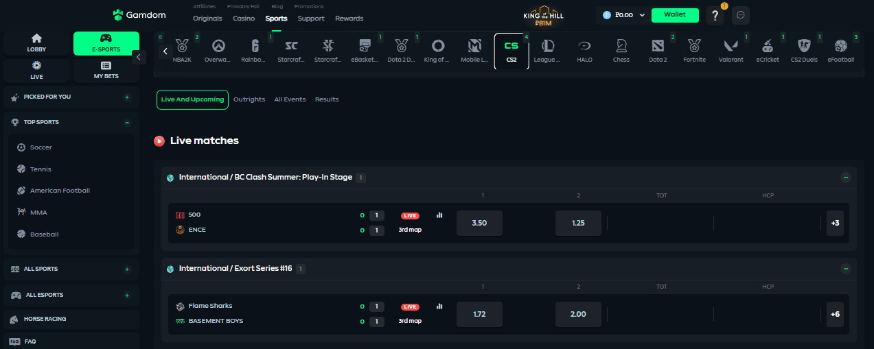 A Gamdom apostas em esportes e eSports